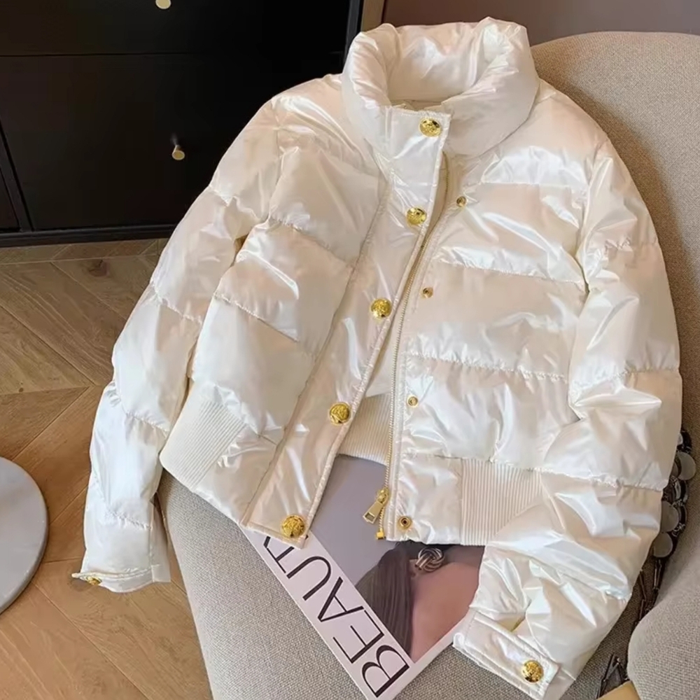 Fashion Loose Casual Cotton Jacket Stand-Up Collar White Outerwear Female - Picture 1 of 7